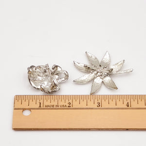 2 Piece Silver Leaf and Floral Brooch Set