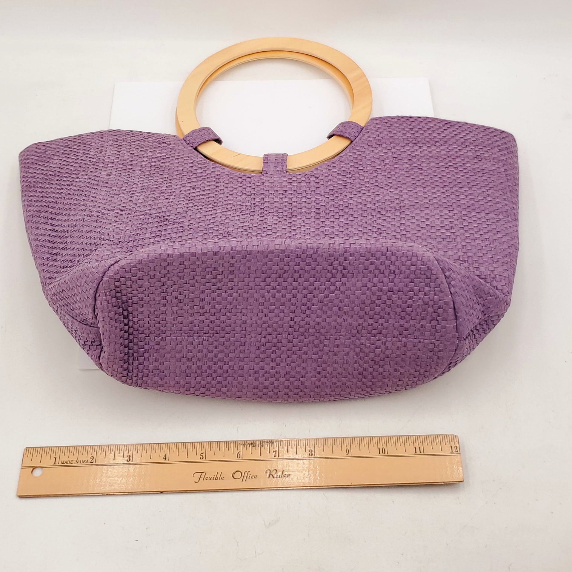 Purple Woven Tote Bag Wit Wooden Handles