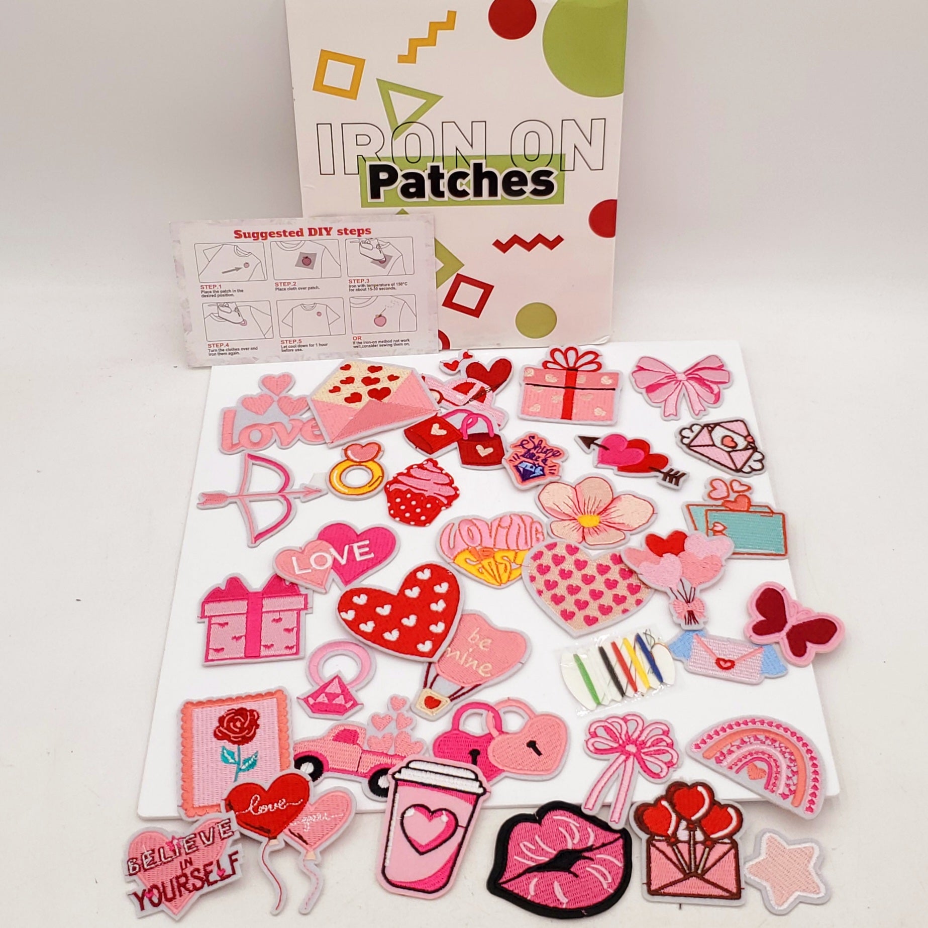 Valentine's Day Pink Iron on Patches for Clothing, Jackets, Hats, Shirts, Bags, Jeans