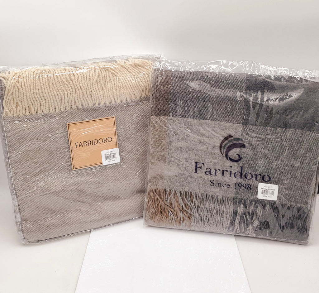 50% Wool, 50% Polyester Throw Blanket 51x67 Asst Colors/Patterns w/Fringe