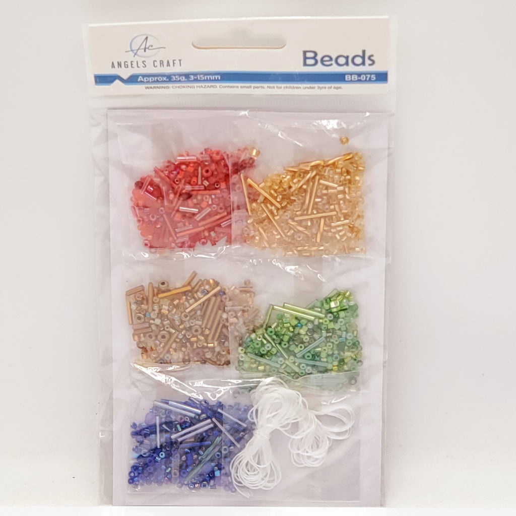 35g Bead Kit Set with Beading String 3-15mm-Gold, Red, Green, Royal Blue and Bronze