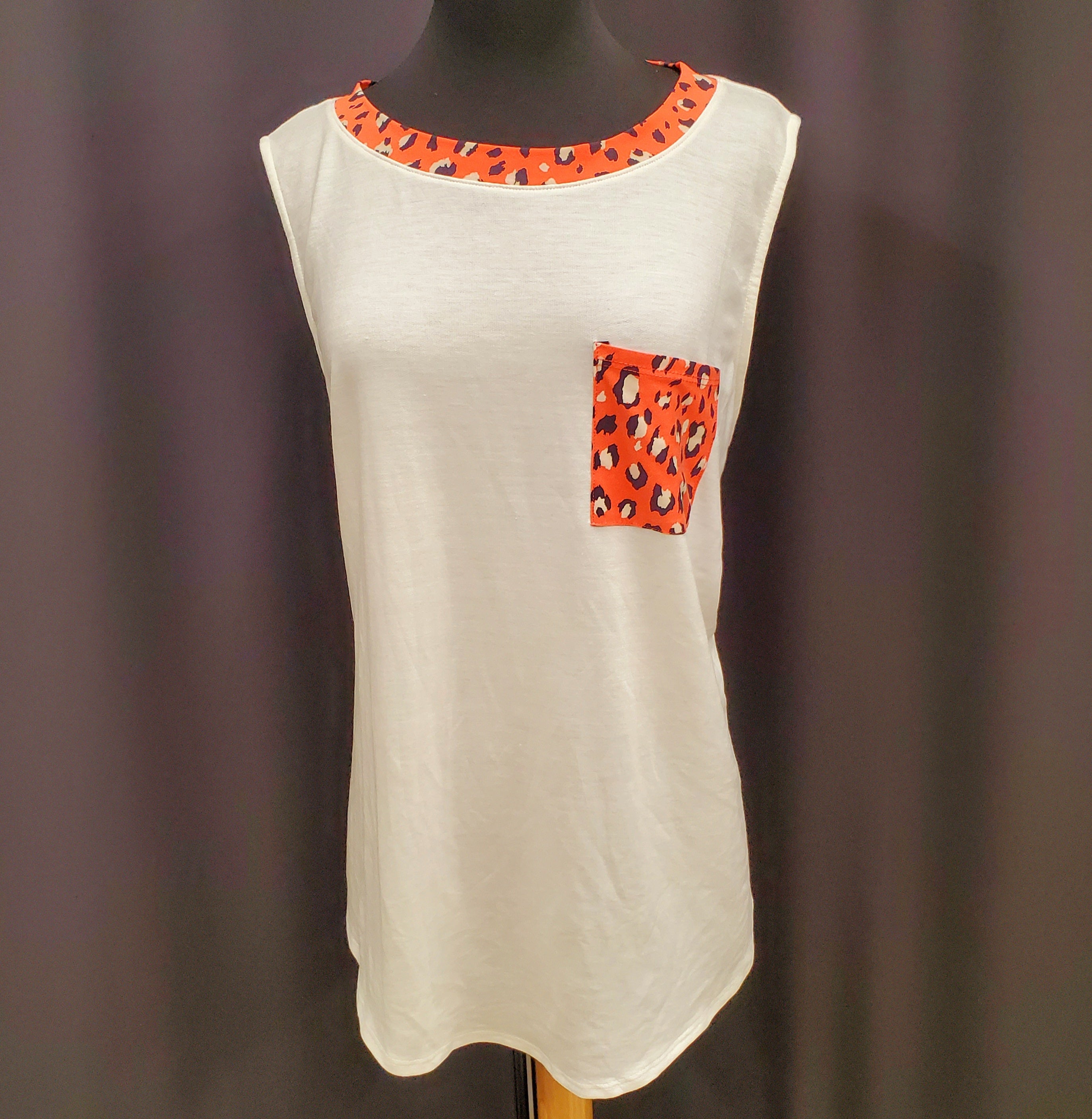 Plus Size French Terry Tank with Animal Pocket-Coral