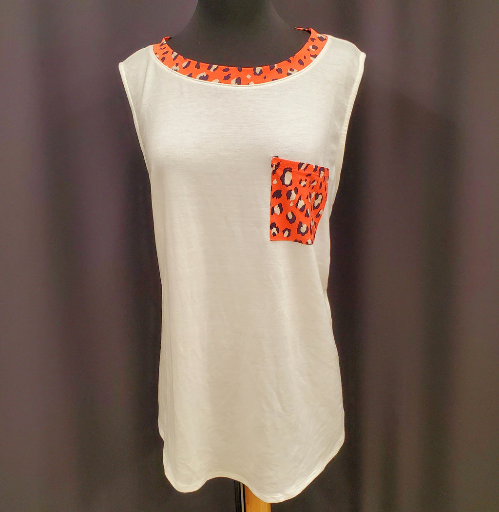 Plus Size French Terry Tank with Animal Pocket-Coral