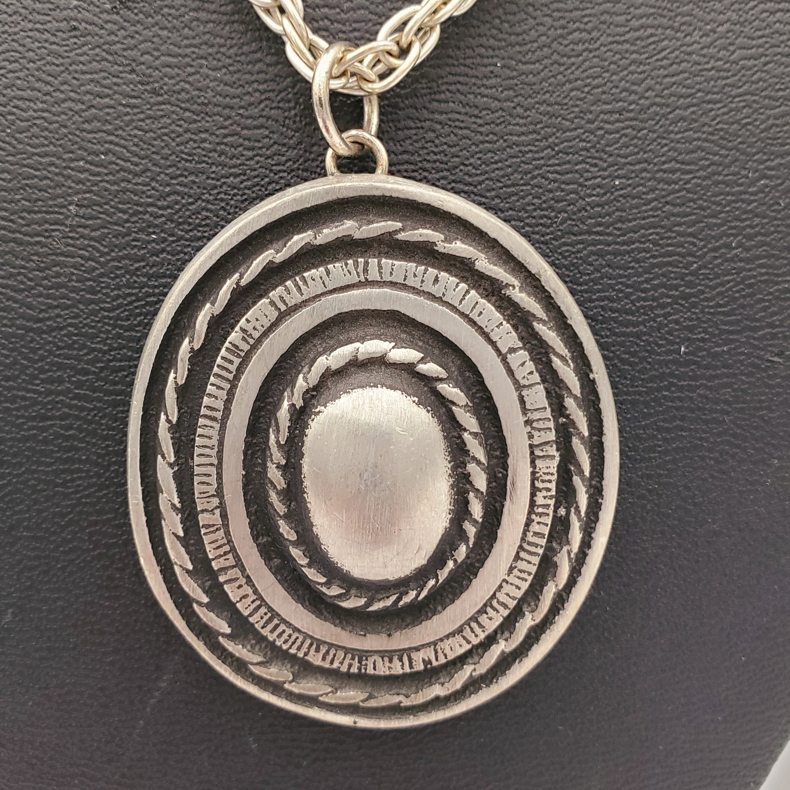 Handcrafted Sweden Retro Modernist Medal Tin/Pewter Necklace