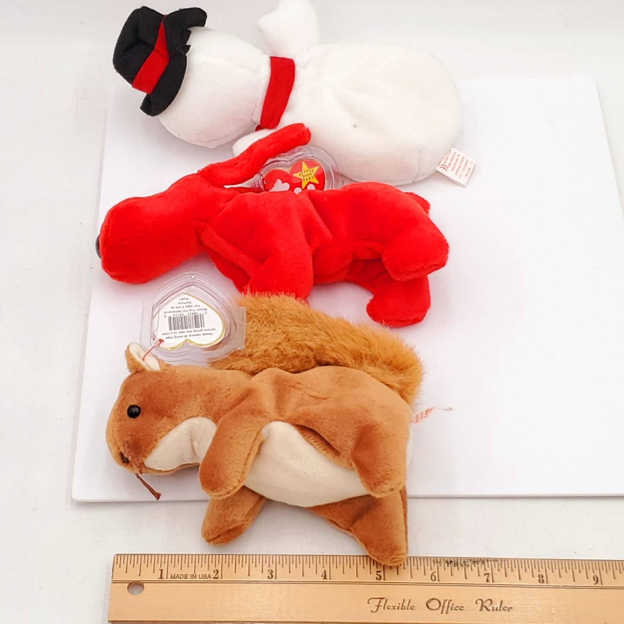 1996 Beanie Babies 3 Pack-Nuts the Squirrel, Rover the Red Dog and Snowball the Snowman
