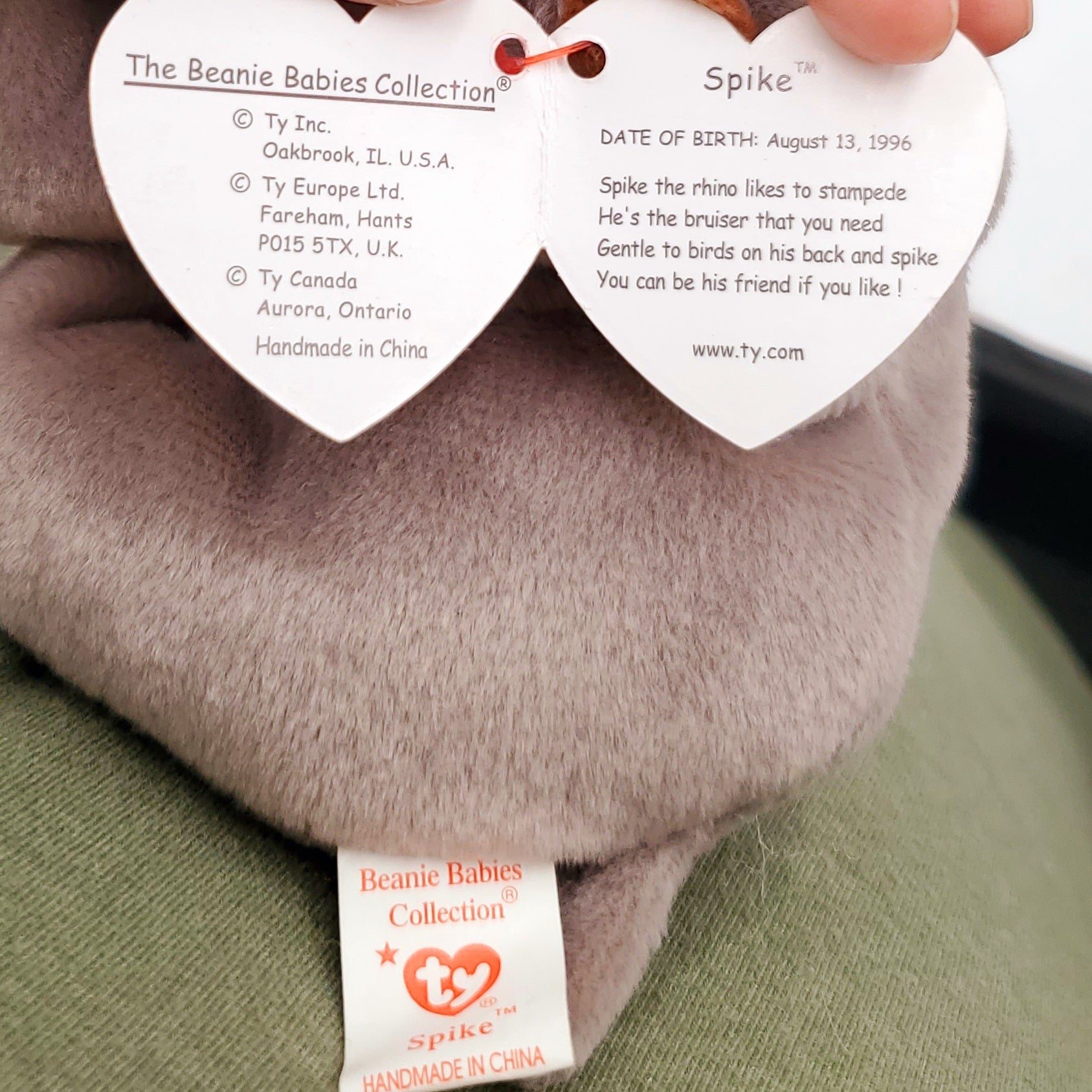 1996 Beanie Babies 4 Pack-Pouch the Kangaroo, Congo the Gorilla, Mel the Koala Bear and Spike the Rhinoceros