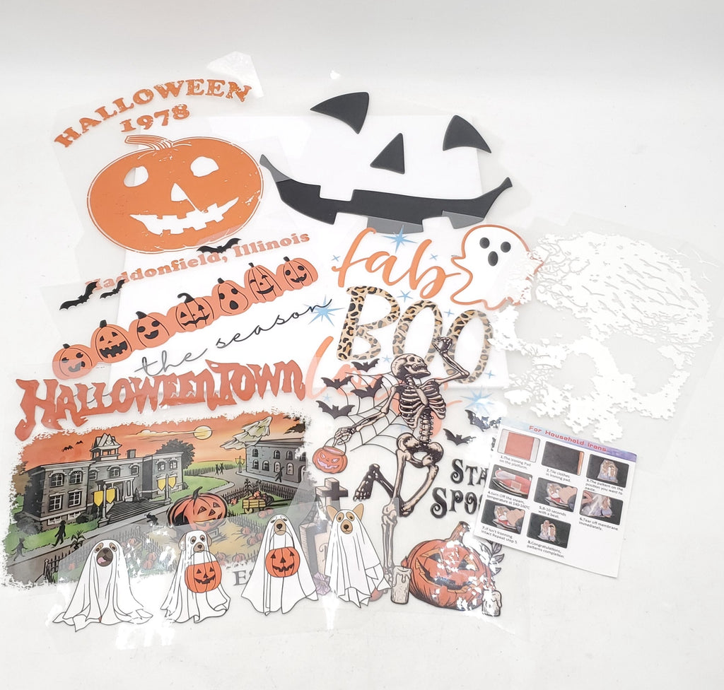 8 Pcs Halloween Iron on Decals Transfer Design Sticker Vinyl Patches, Cartoon Halloween  Iron on Transfer Paper for Clothing Hat Pillow Backpack DIY Craft Supplies