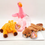1995 Beanie Babies 3 Pack-Bucky the Beaver, Twigs the Giraffe and Pinky the Flamingo