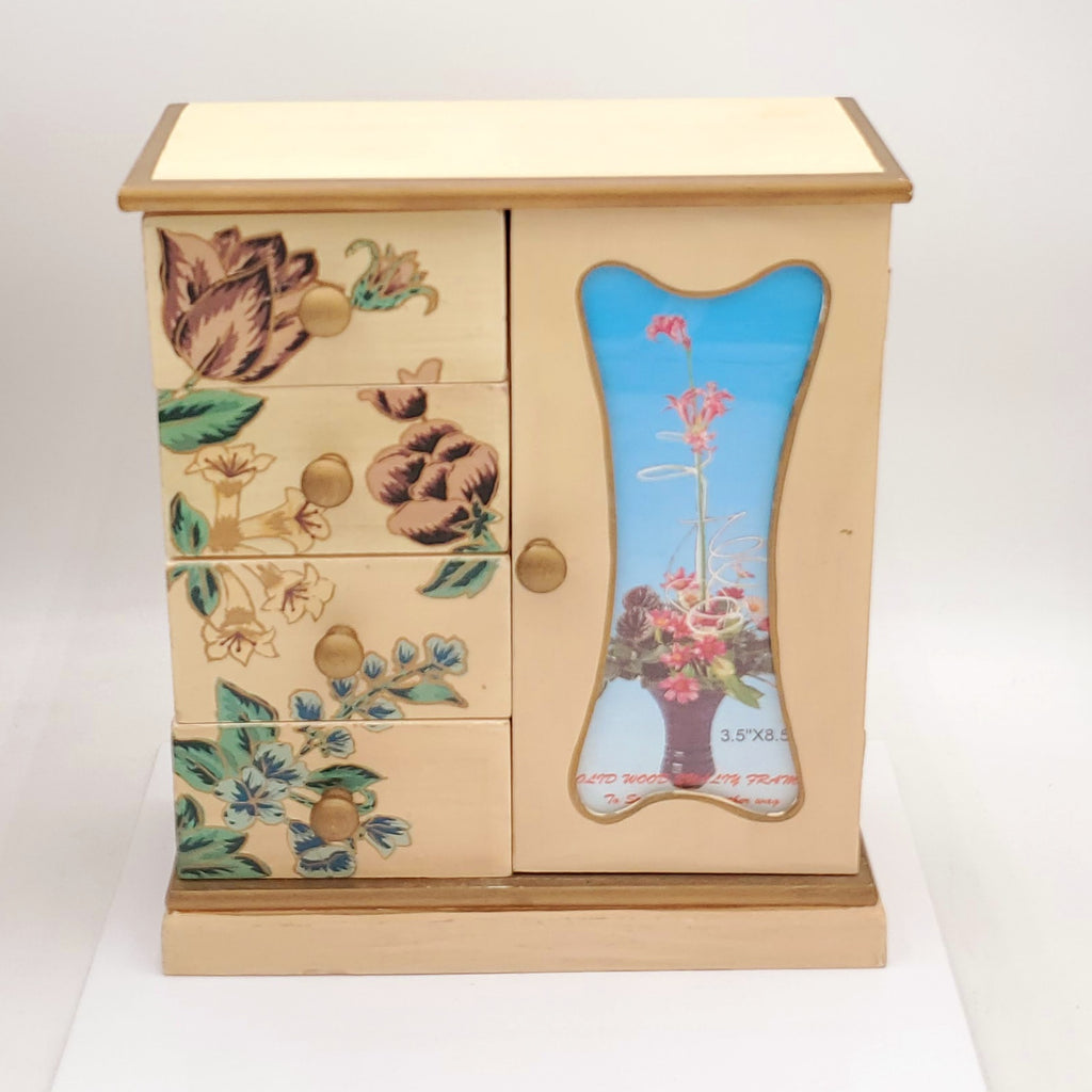 Vintage Decorative Vertical Floral Photo Trinket Display Box with Photo Display