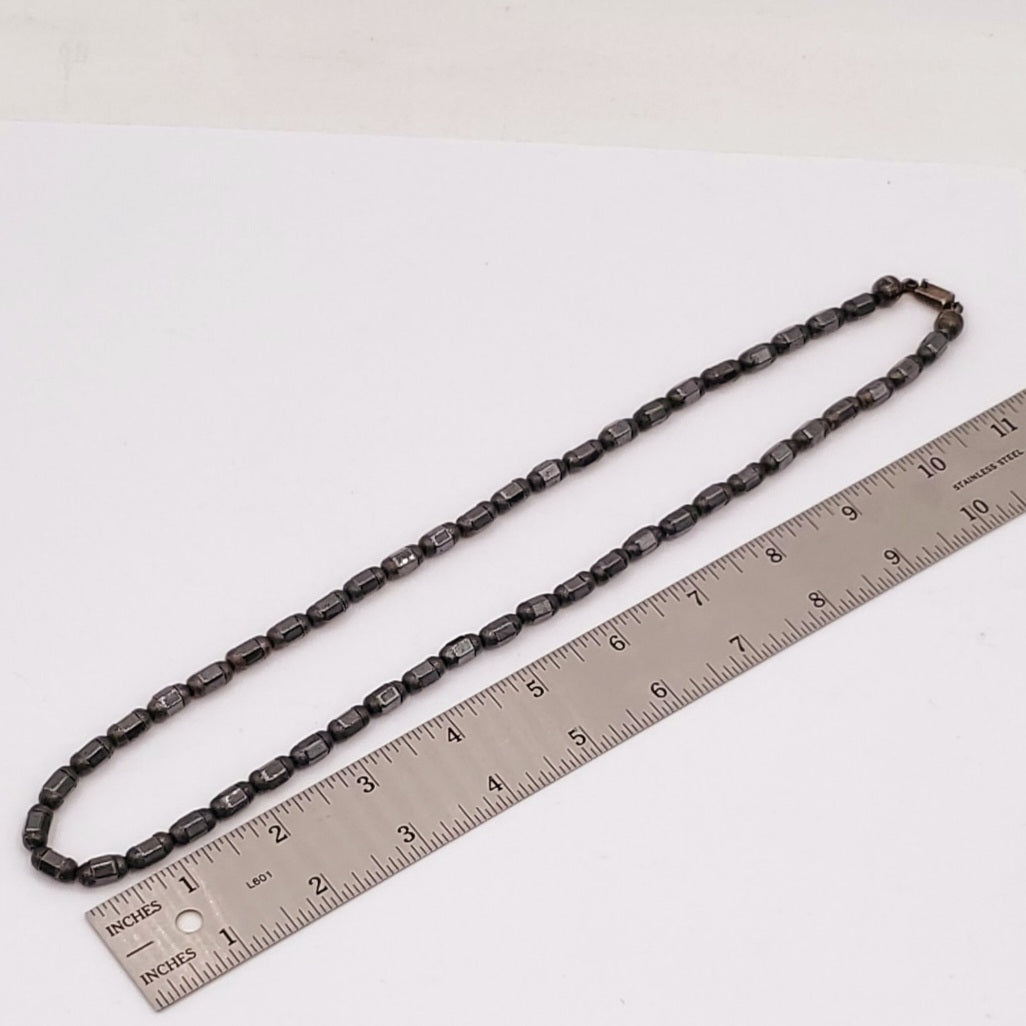 Mexican Vintage Jose Marmolejo Sterling Silver Hematite Necklace-Signed JMS