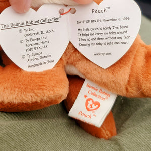 1996 Beanie Babies 4 Pack-Pouch the Kangaroo, Congo the Gorilla, Mel the Koala Bear and Spike the Rhinoceros