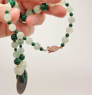 Beautiful Jade Necklace with Chinese Coin Pendant