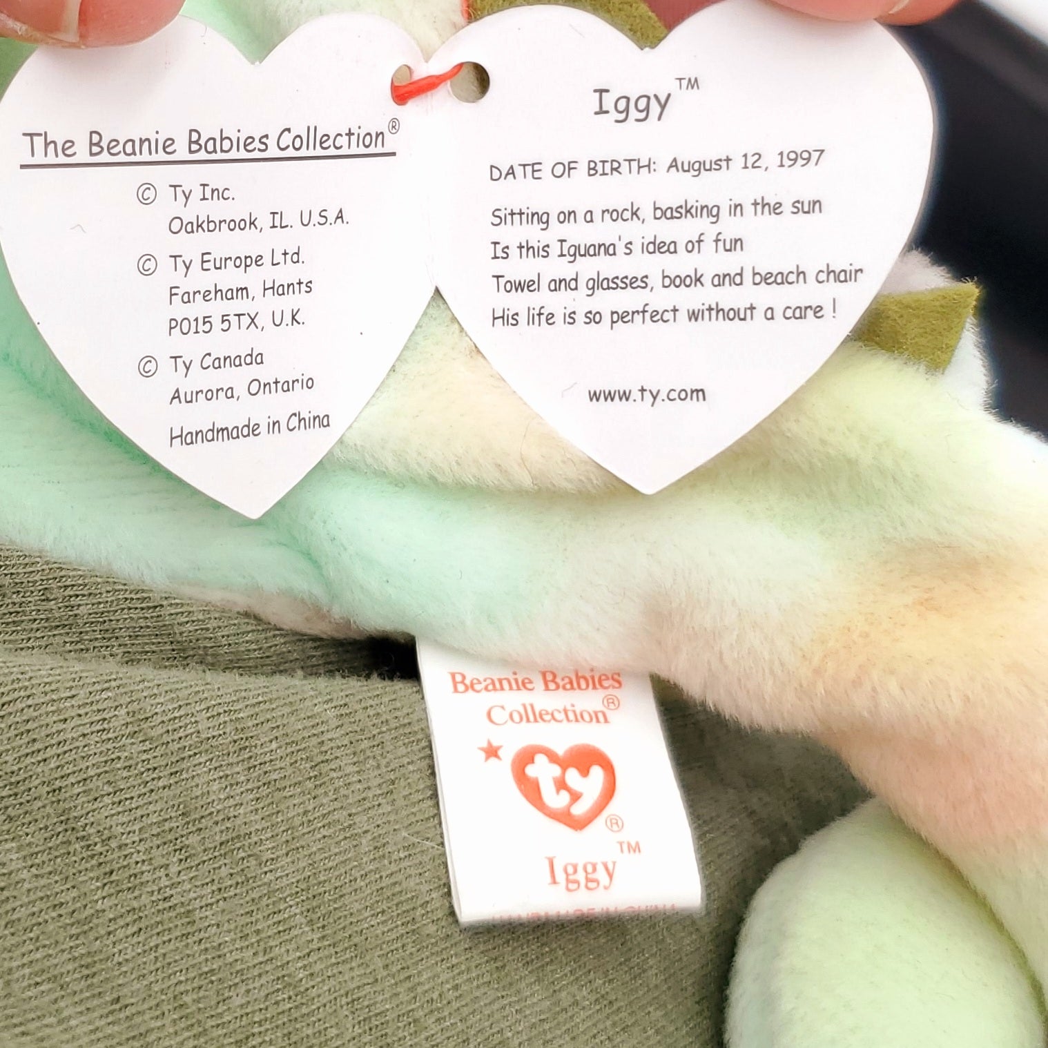 1997 Beanie Babies 4 Pack- Iggy the Iguana, Rainbow the Iguana, Rainbow the Chameleon and Iggy the Tie Die Iguana