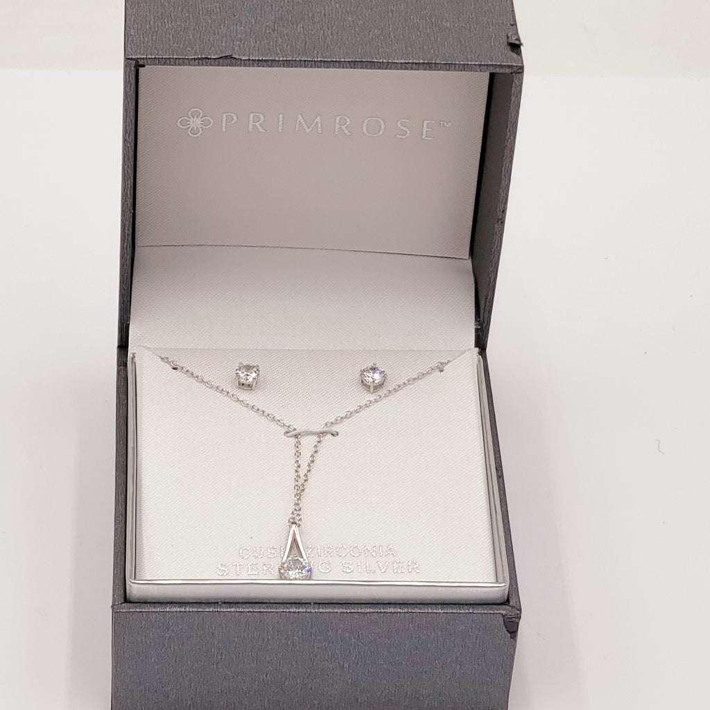 Primrose Sterling Silver Cubic Zirc Set Earrings and Necklace