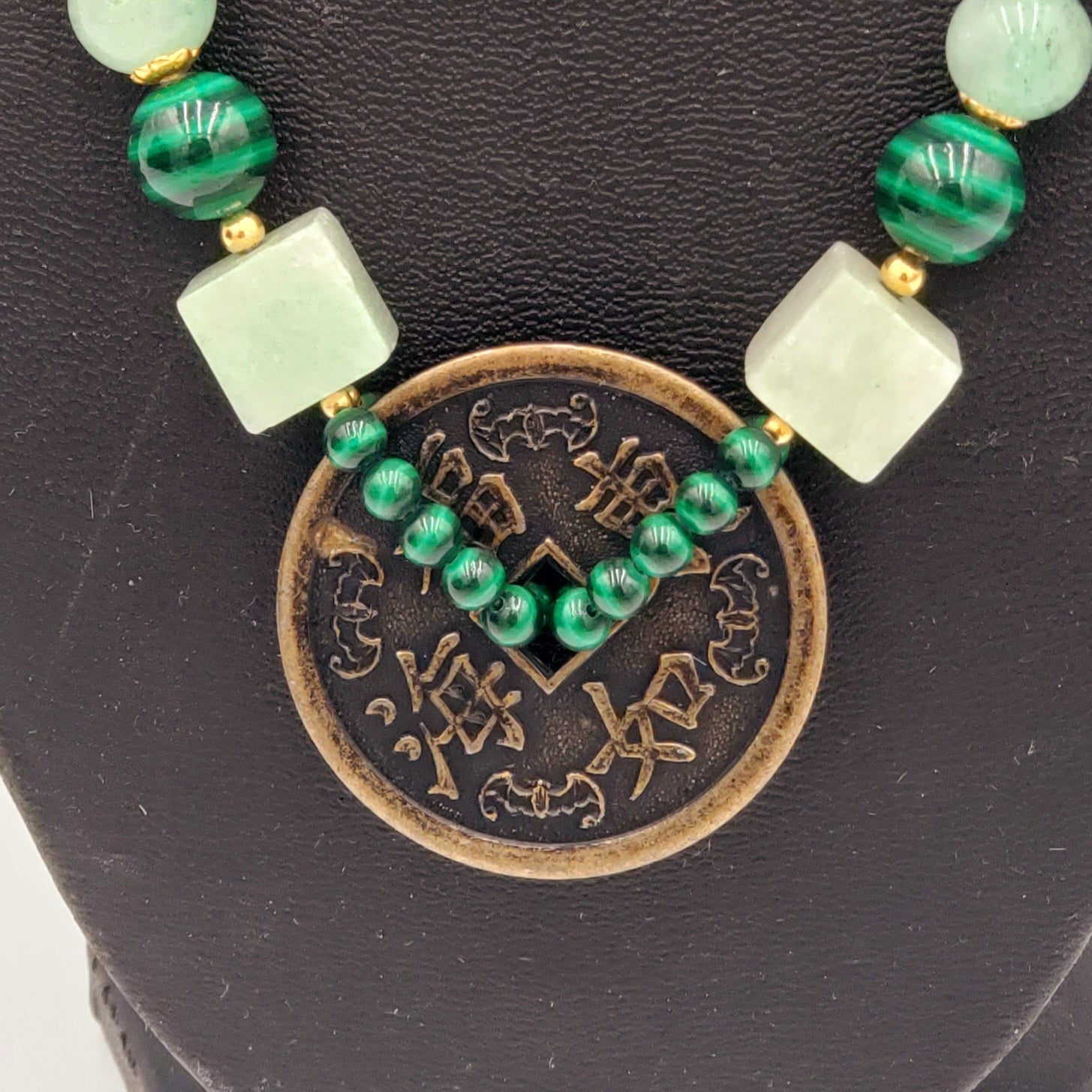 Beautiful Jade Necklace with Chinese Coin Pendant