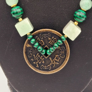 Beautiful Jade Necklace with Chinese Coin Pendant