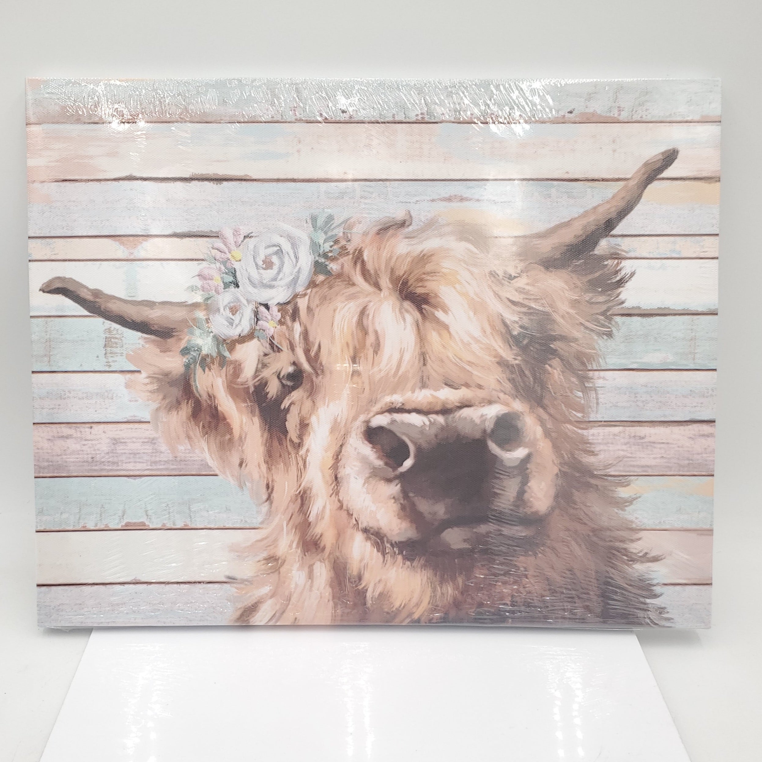 Blue and White Background and Cow Canvas Painting