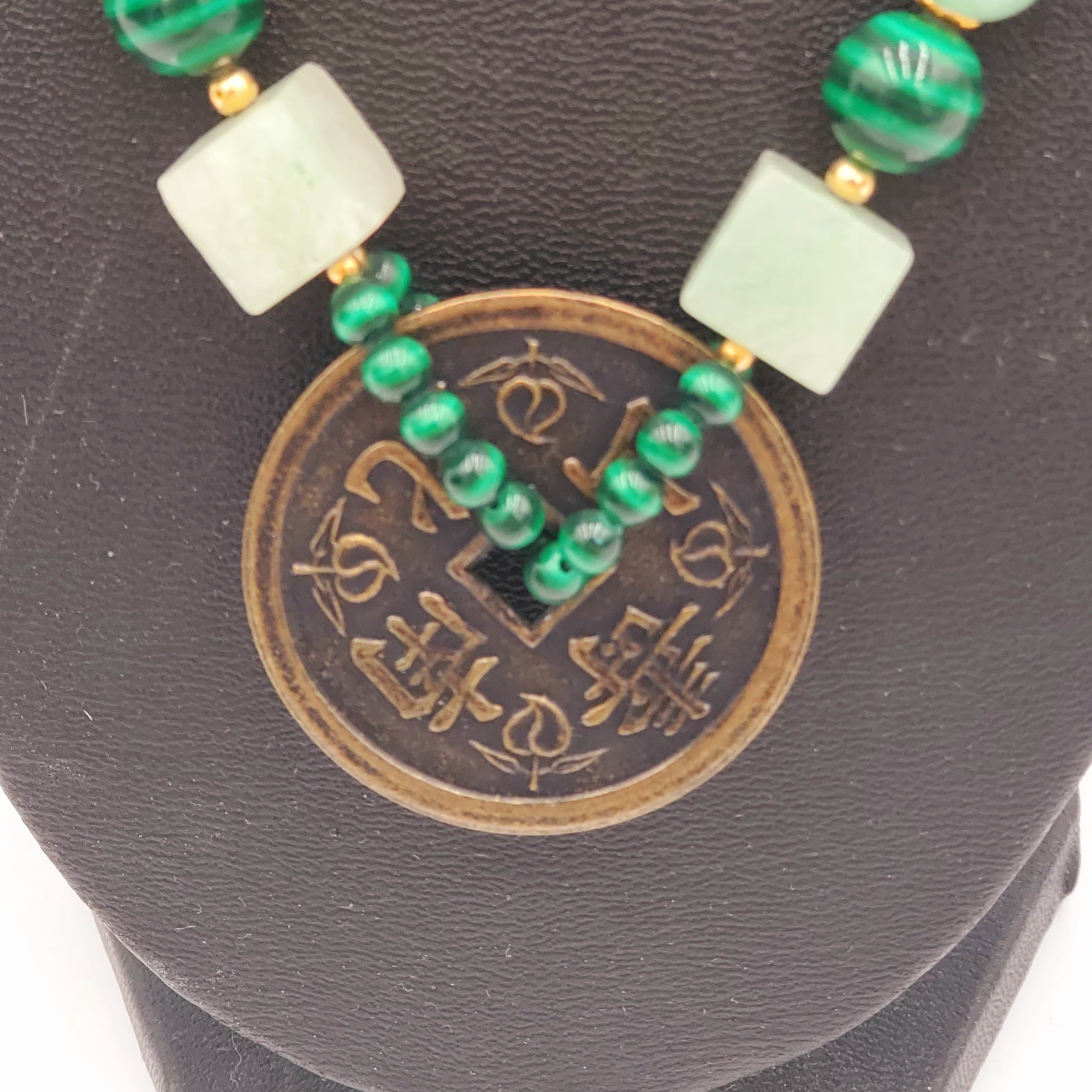 Beautiful Jade Necklace with Chinese Coin Pendant