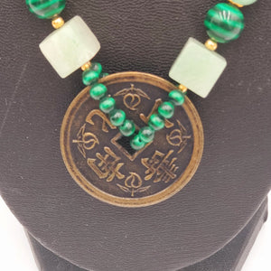 Beautiful Jade Necklace with Chinese Coin Pendant