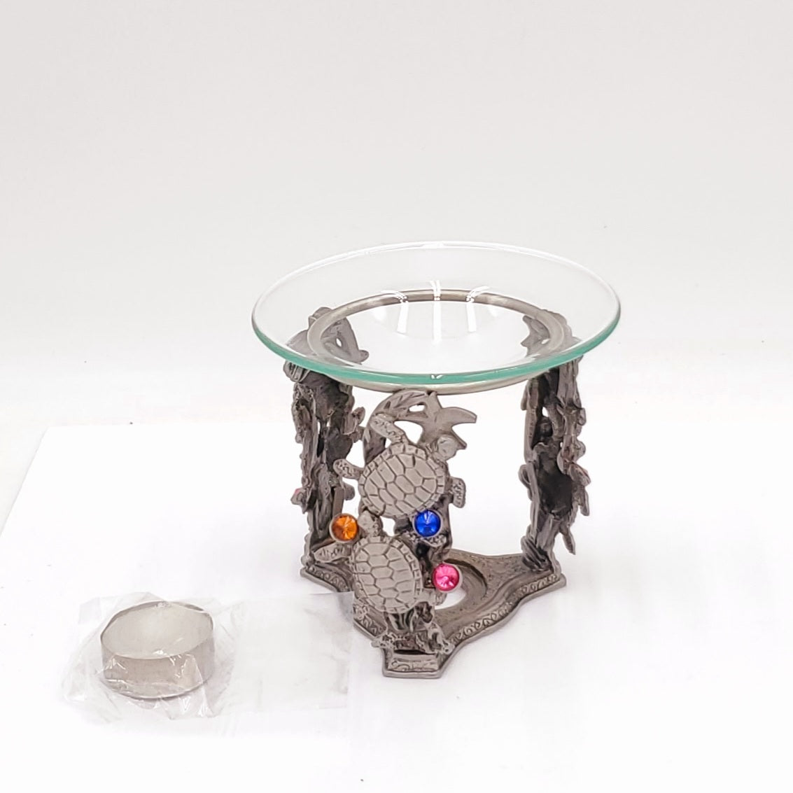 Pewter & Glass Votive Tea Light Candle Holder/Oil Burner Fragrance Warmer- Turtles