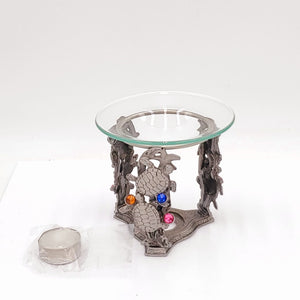 Pewter & Glass Votive Tea Light Candle Holder/Oil Burner Fragrance Warmer- Turtles