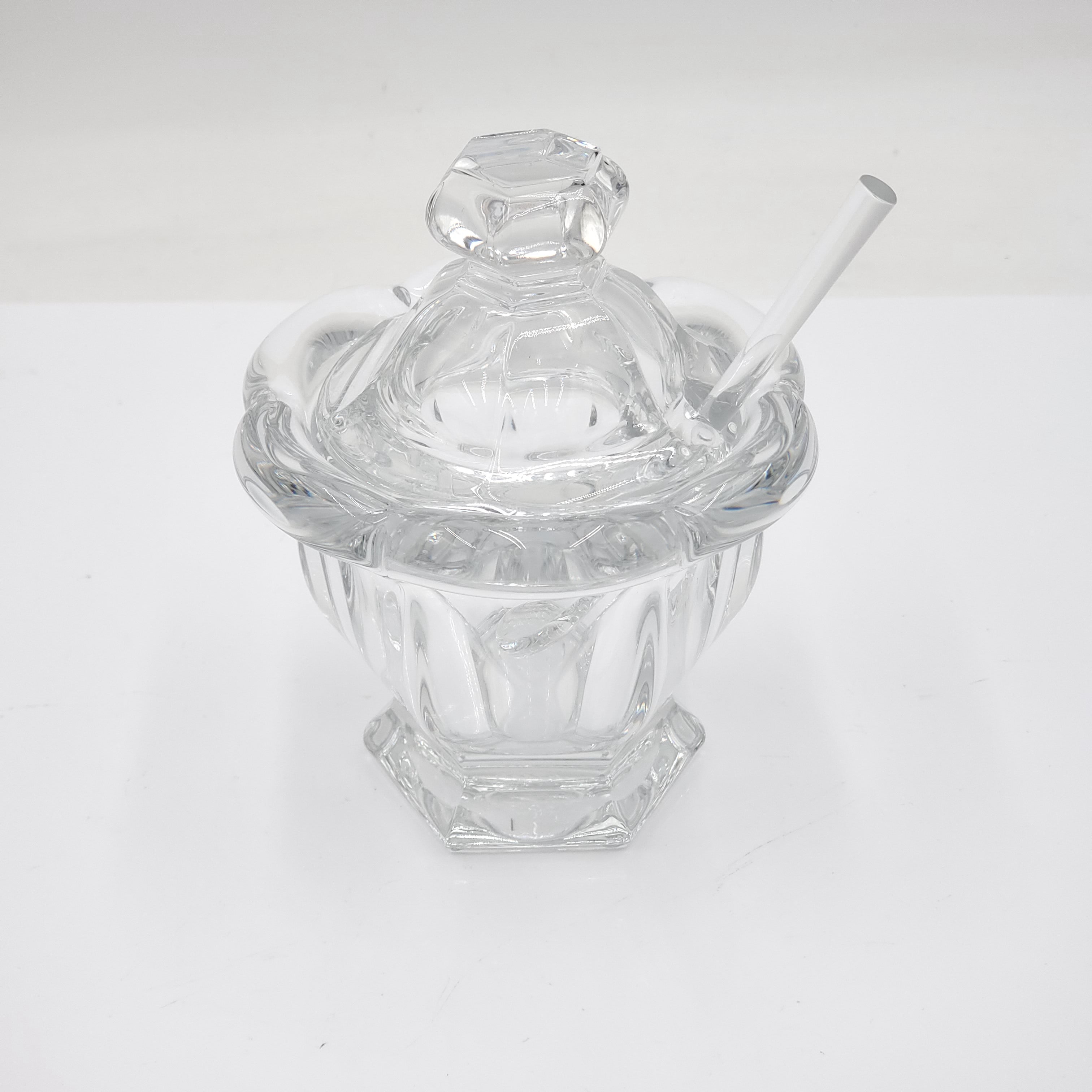 Baccarat Crystal Harcourt Missouri Jam Jar/Condiment Jar with Crystal Serving Spoon
