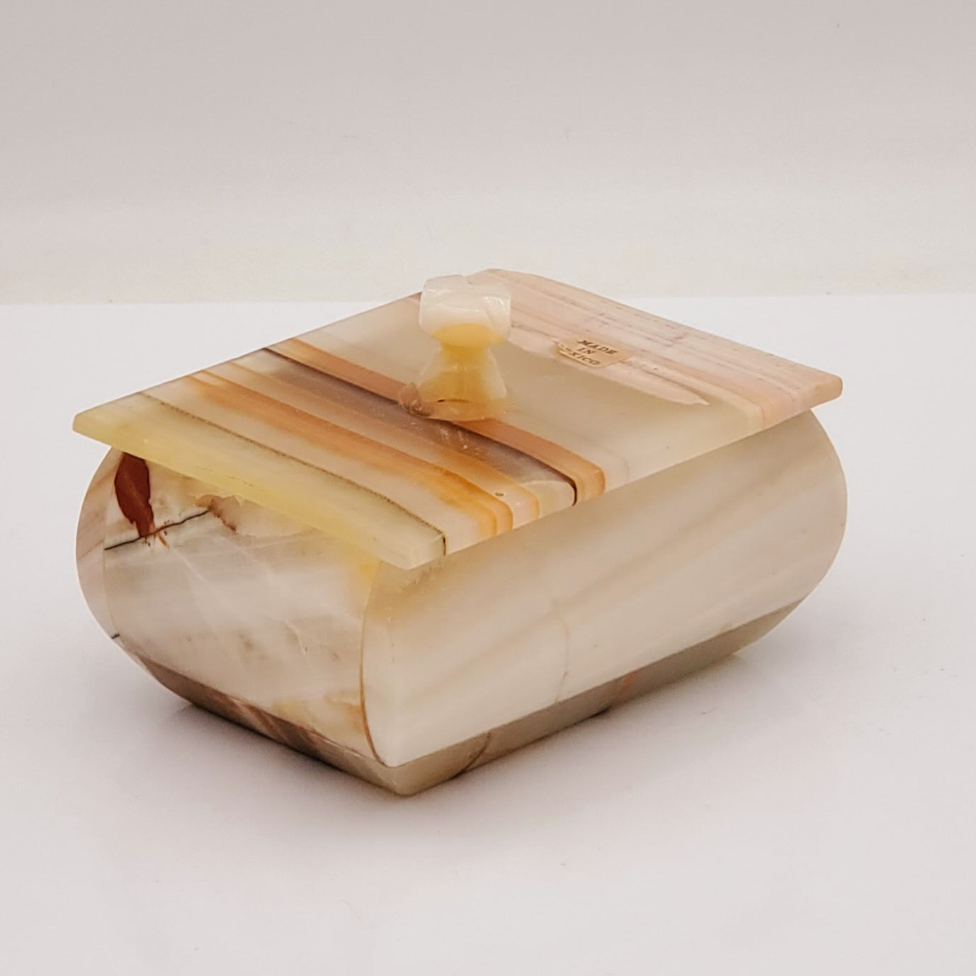 Alabaster Onyx Marble Hand Crafted Jewelry Box with Lid-Made in Mexico