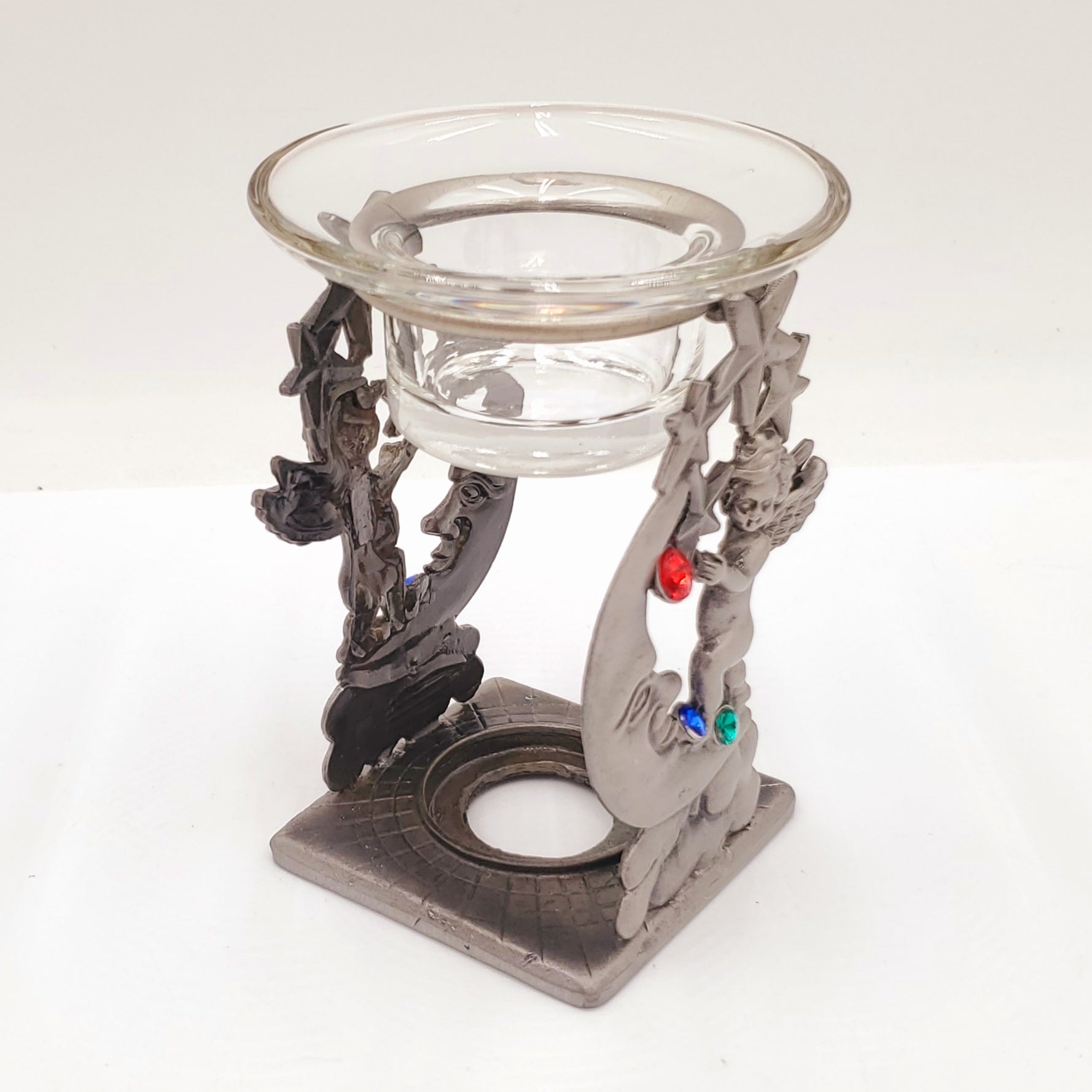 Pewter & Glass Votive Tea Light Candle Holder/Oil Burner Fragrance Warmer 5"