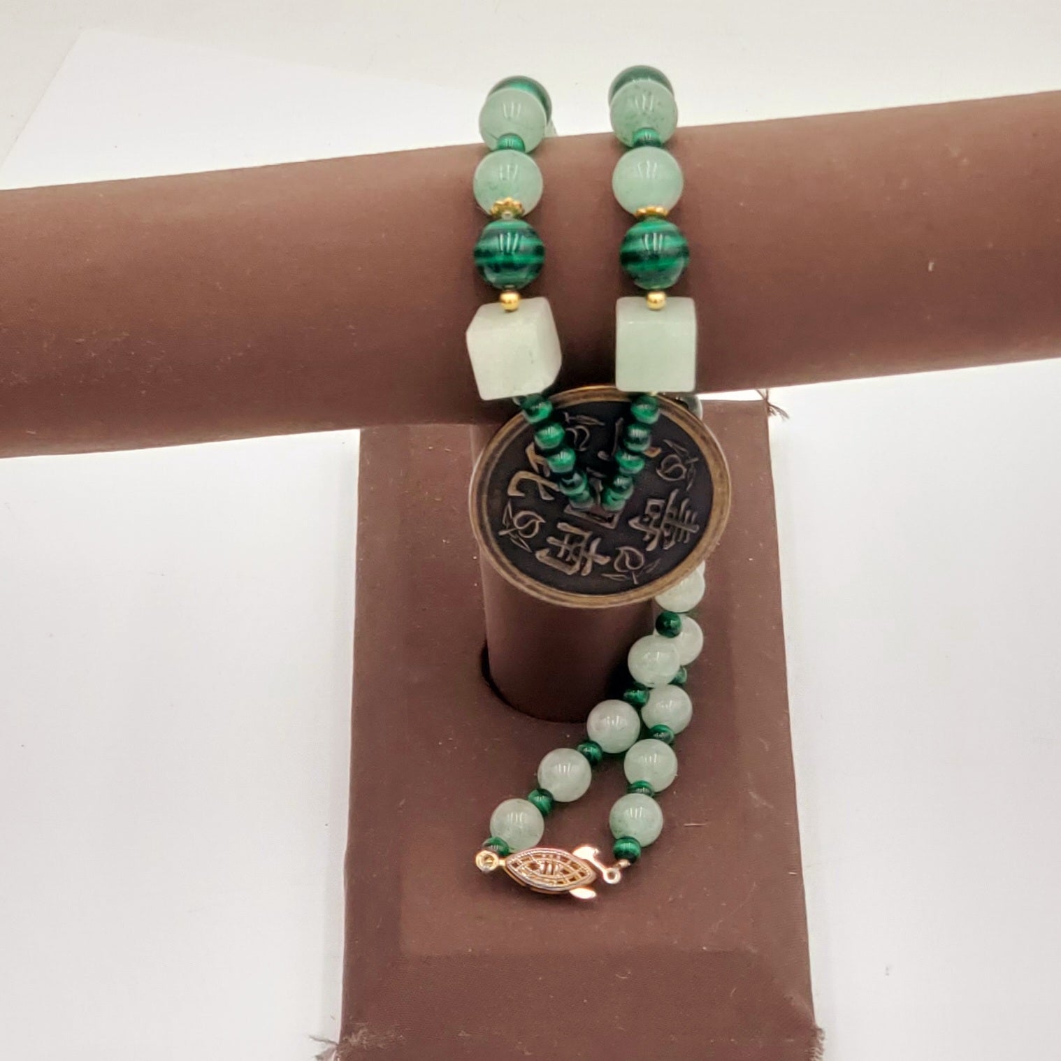 Beautiful Jade Necklace with Chinese Coin Pendant