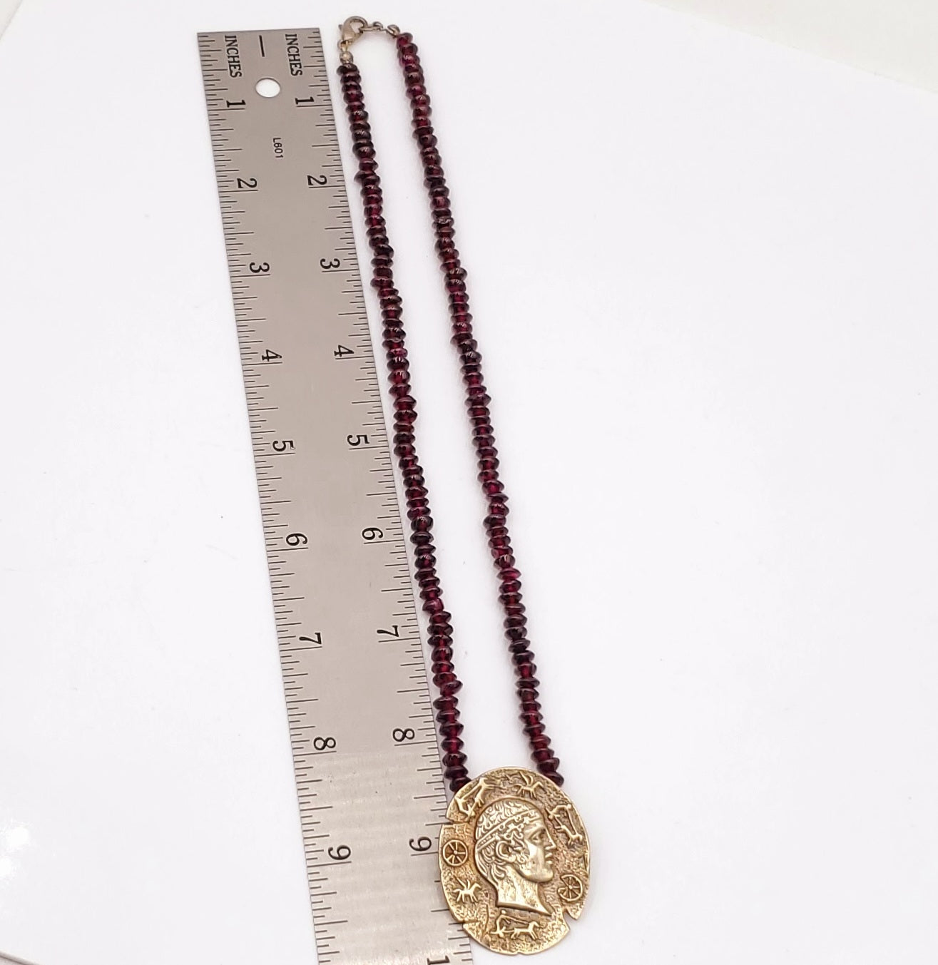 Beaded Garnet Ancient Roman Emperor's Julius Caesar Pendant Necklace