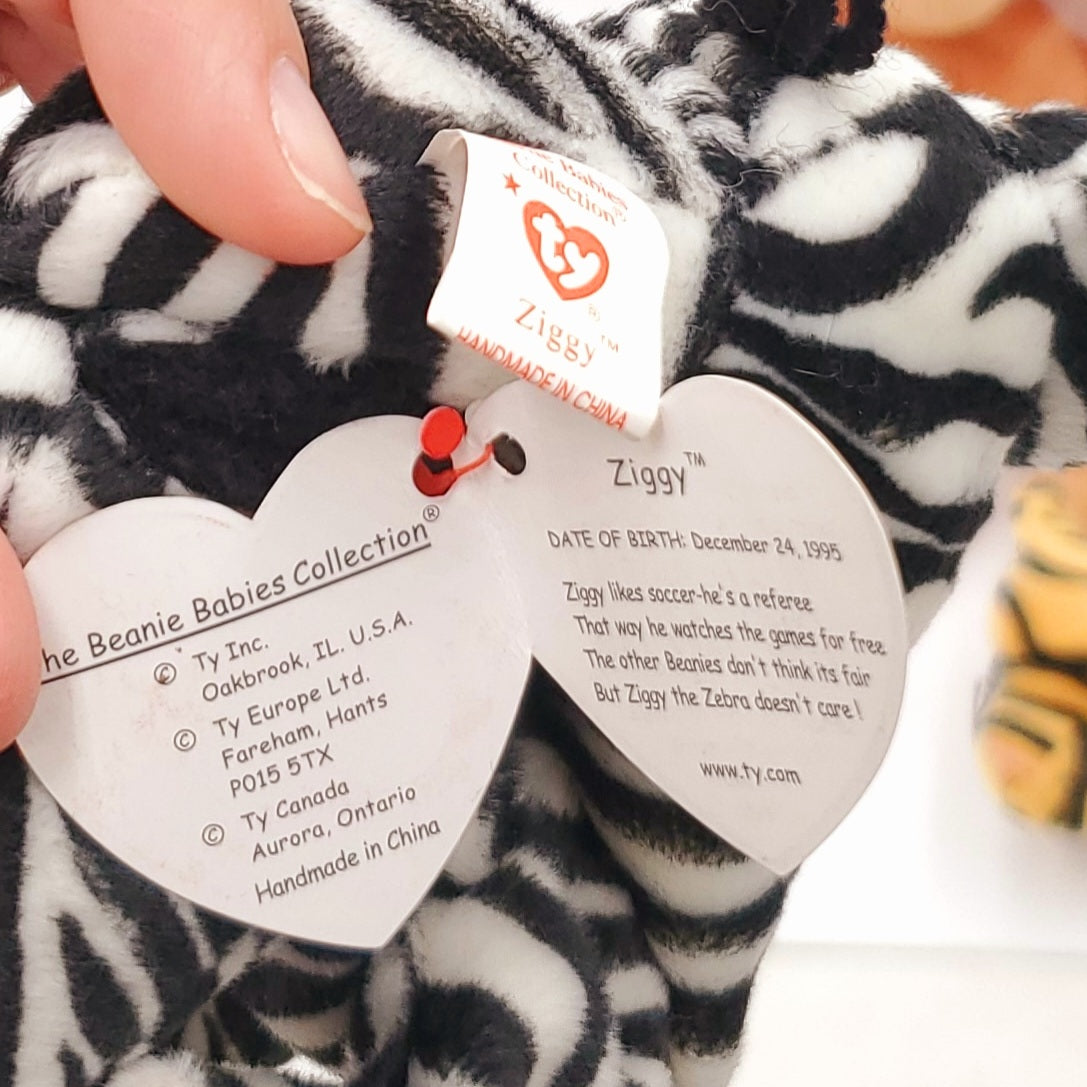 1995 Beanie Babies 3 Pack-Bongo the Monkey, Stripes the Tiger and Ziggy the Zebra
