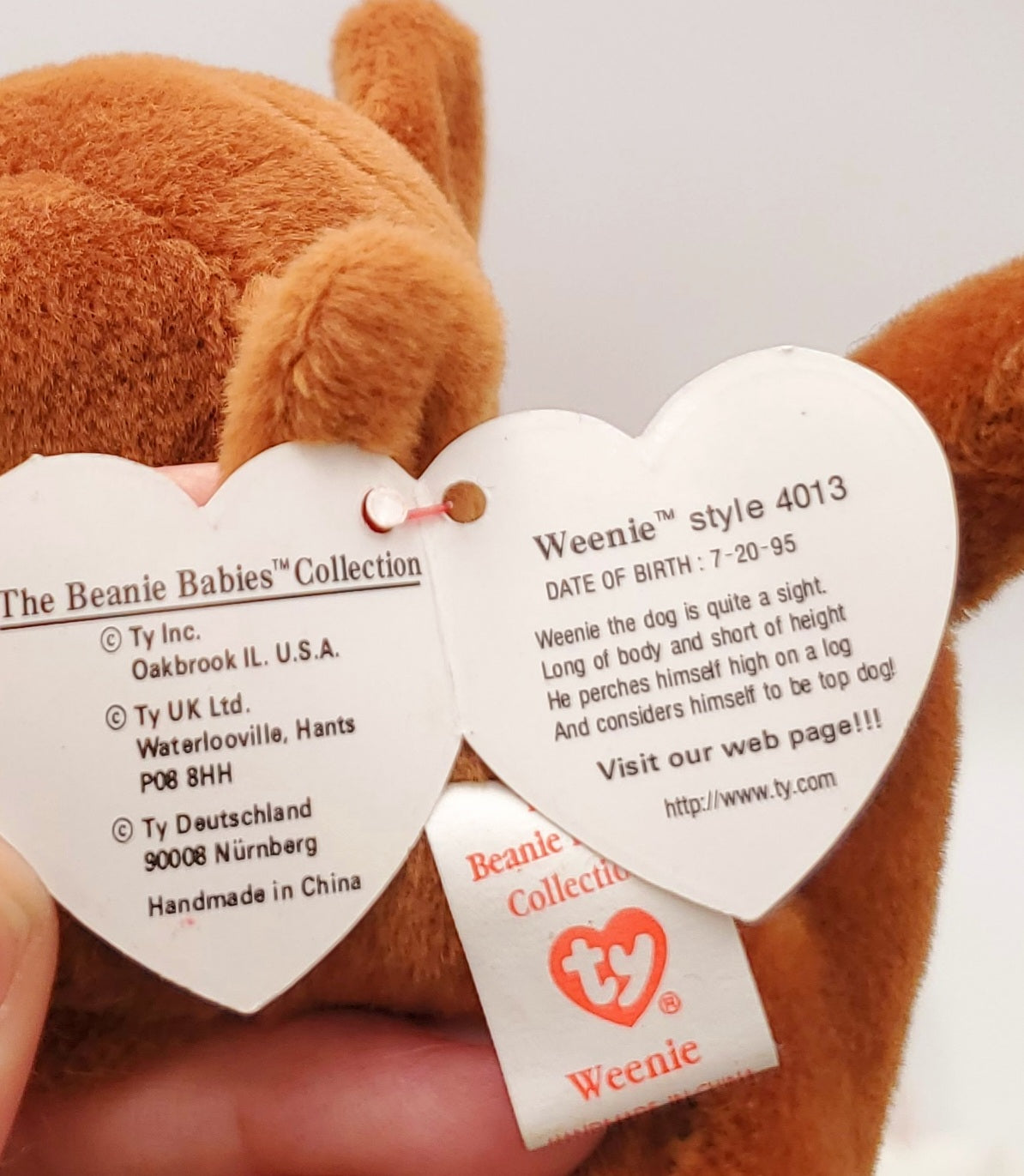 1995 Beanie Babies 3 Pack-Flip the Cat,  Ears the Rabbit and Weenie the Dachshund