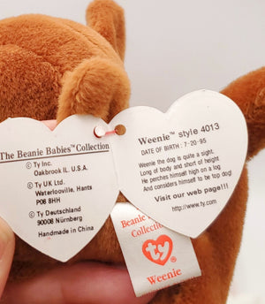1995 Beanie Babies 3 Pack-Flip the Cat,  Ears the Rabbit and Weenie the Dachshund