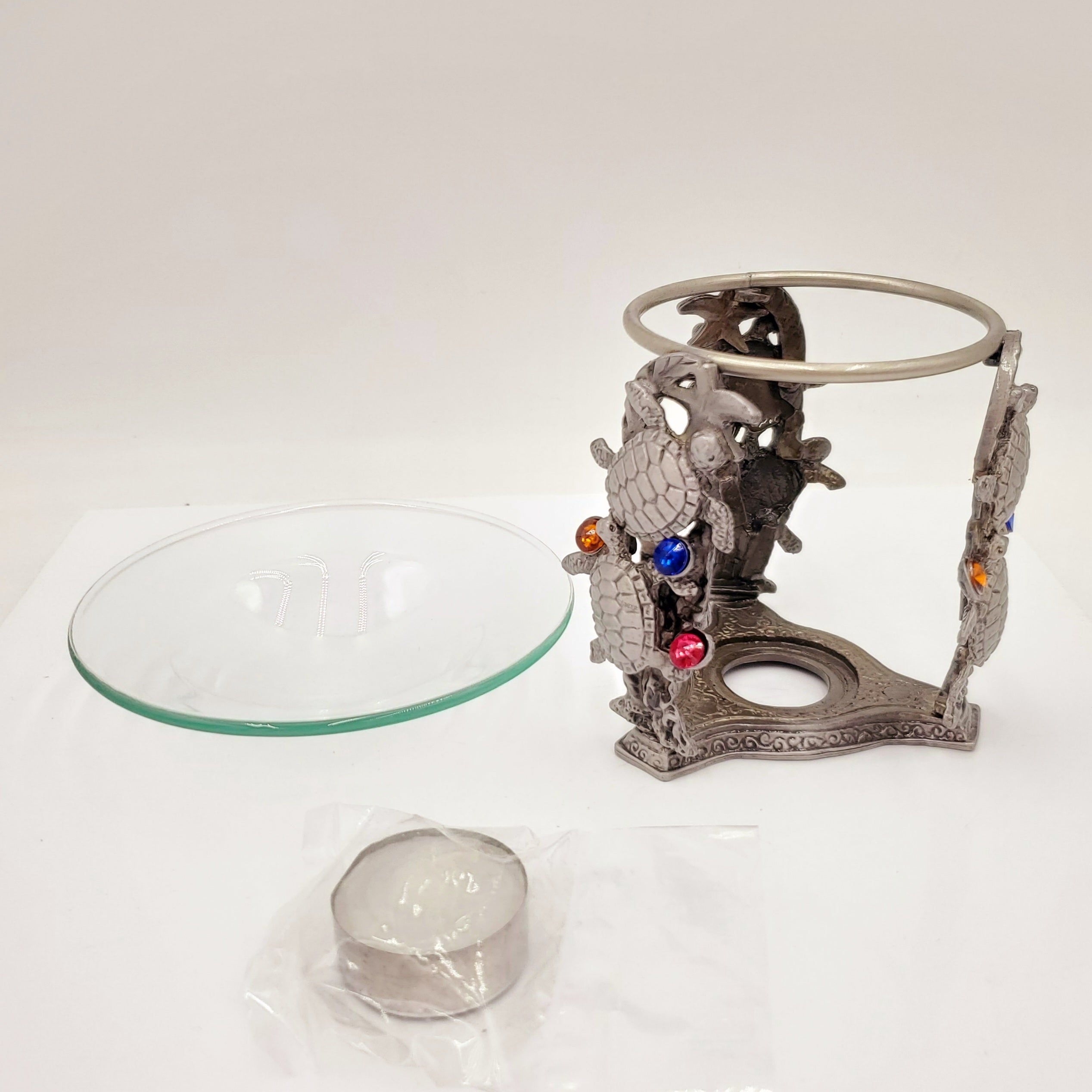 Pewter & Glass Votive Tea Light Candle Holder/Oil Burner Fragrance Warmer- Turtles
