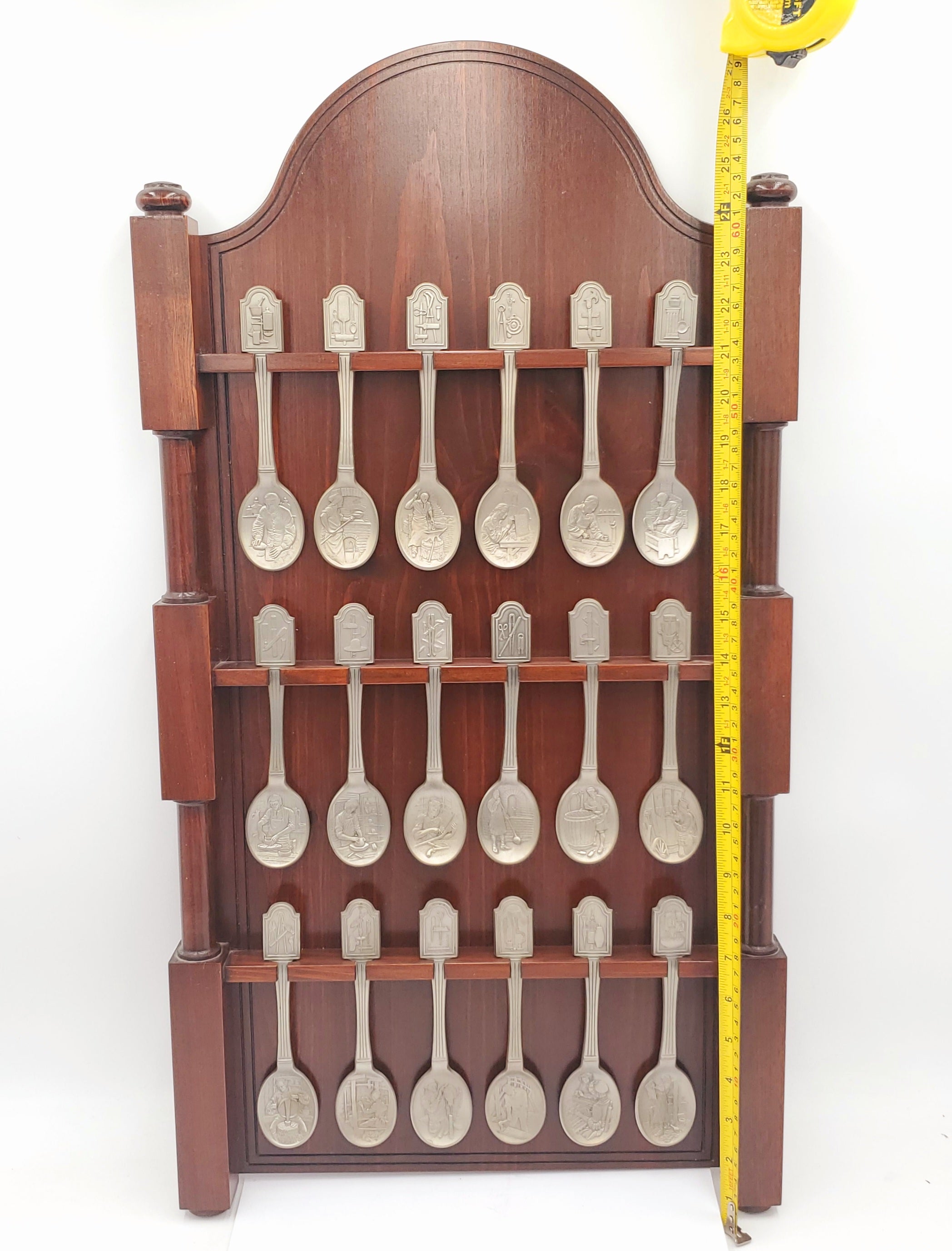 The Craftsmen of America Spoon Collection-Issued in limited edition by The Franklin Mint in 1977-Pewter Spoons- Come with Display Shelf