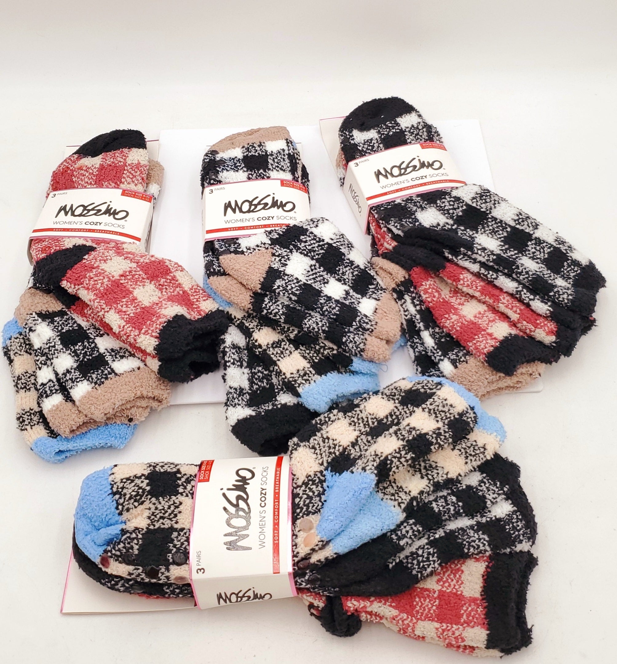 Mossimo® Fuzzy Socks w. Grips (Women's) (Checkered) (3 PR)