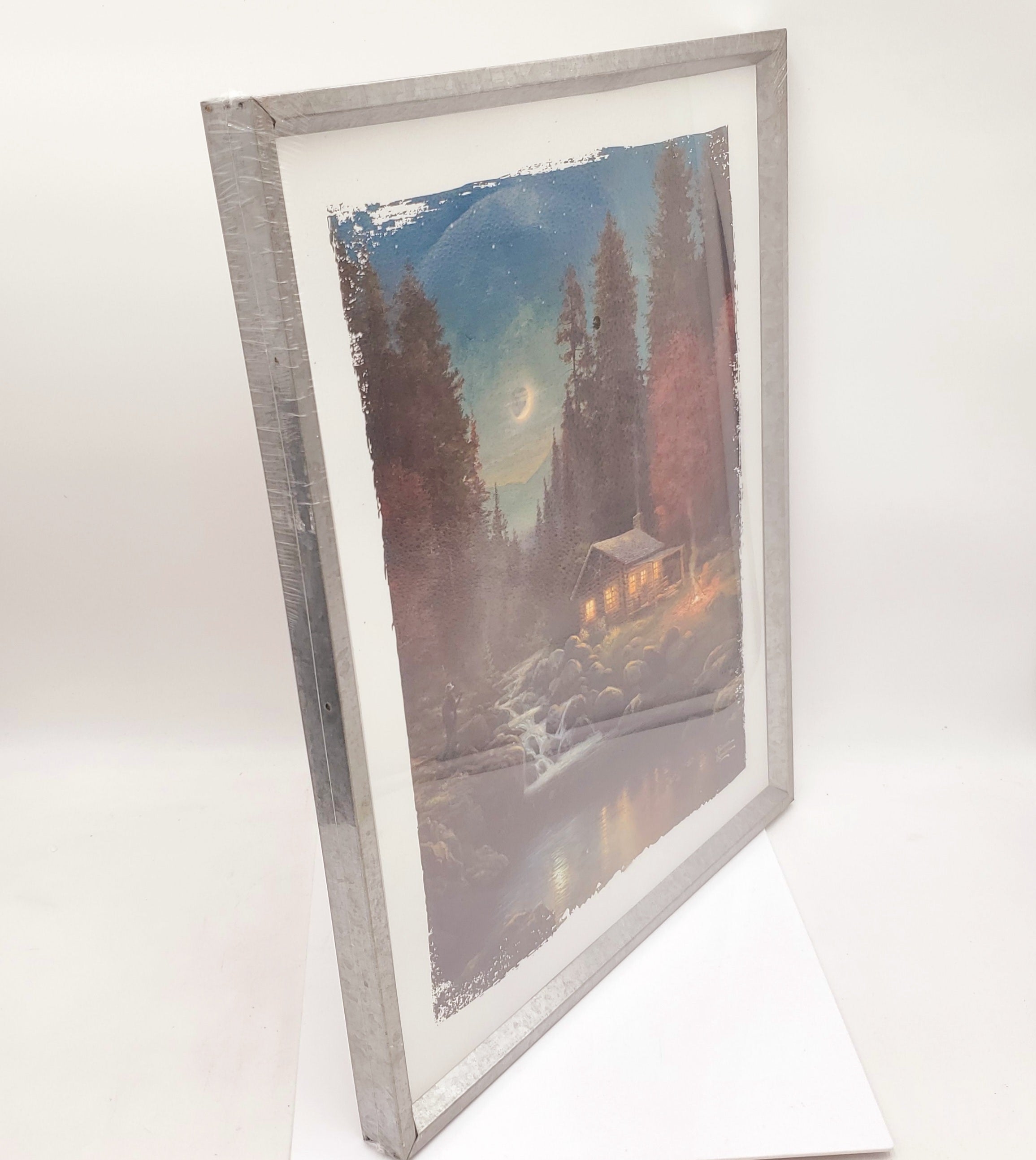 WALL DECOR-16X20 THOMAS KINKADE CABIN, TIN FRAME
