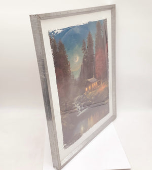 WALL DECOR-16X20 THOMAS KINKADE CABIN, TIN FRAME