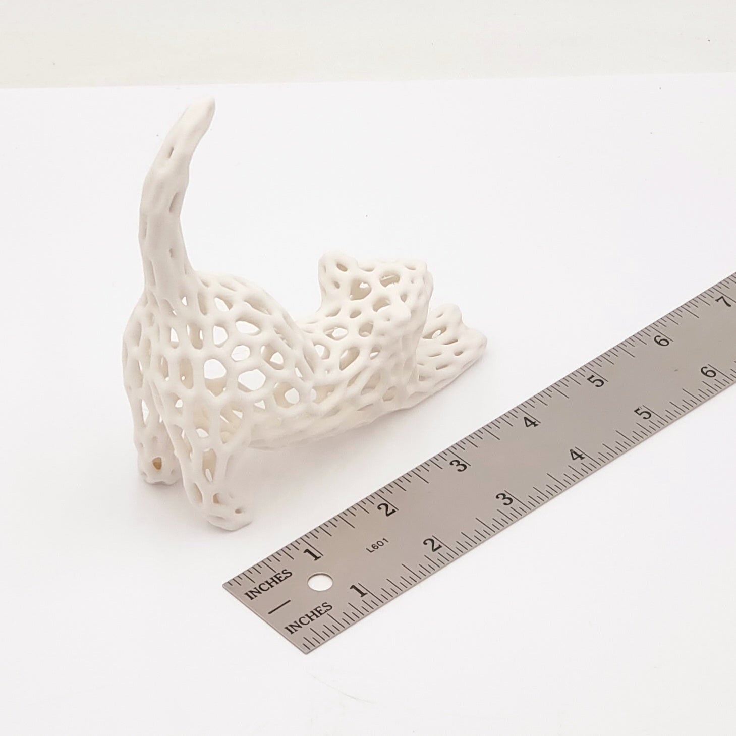 White Mesh Style Stretching Cat- 3D Printed