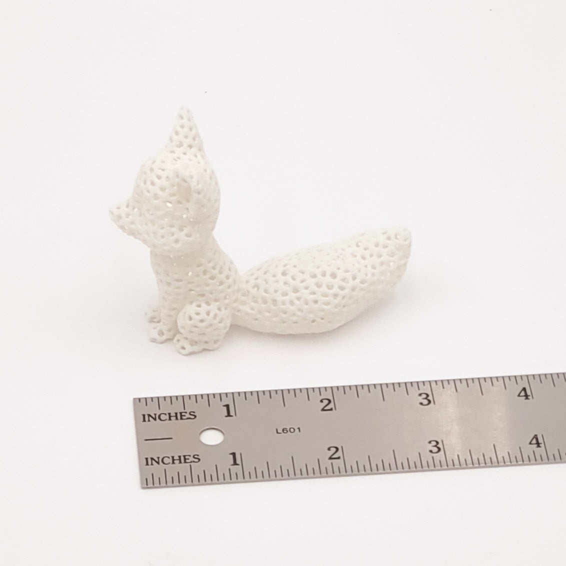 White Mesh Style Sitting Fox- 3D Printed