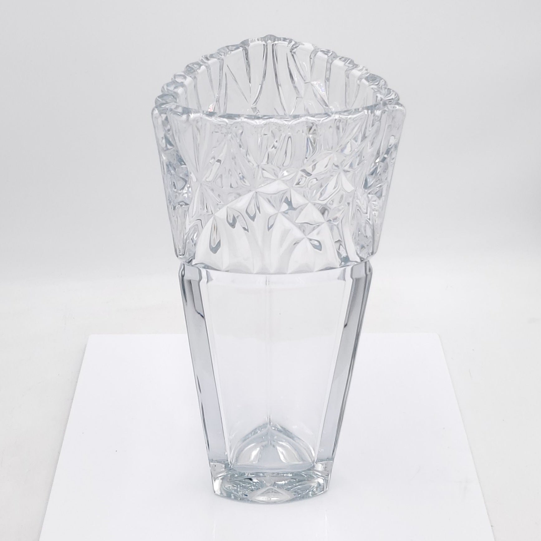 Beautiful Mikasa 12" Tall Lead Crystal Triangle Vase, Extremely HEAVY!