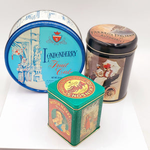 3 Piece Tin Set- Italian Automobile Factory, Witch Hazel and Londonberry Fruit Cake