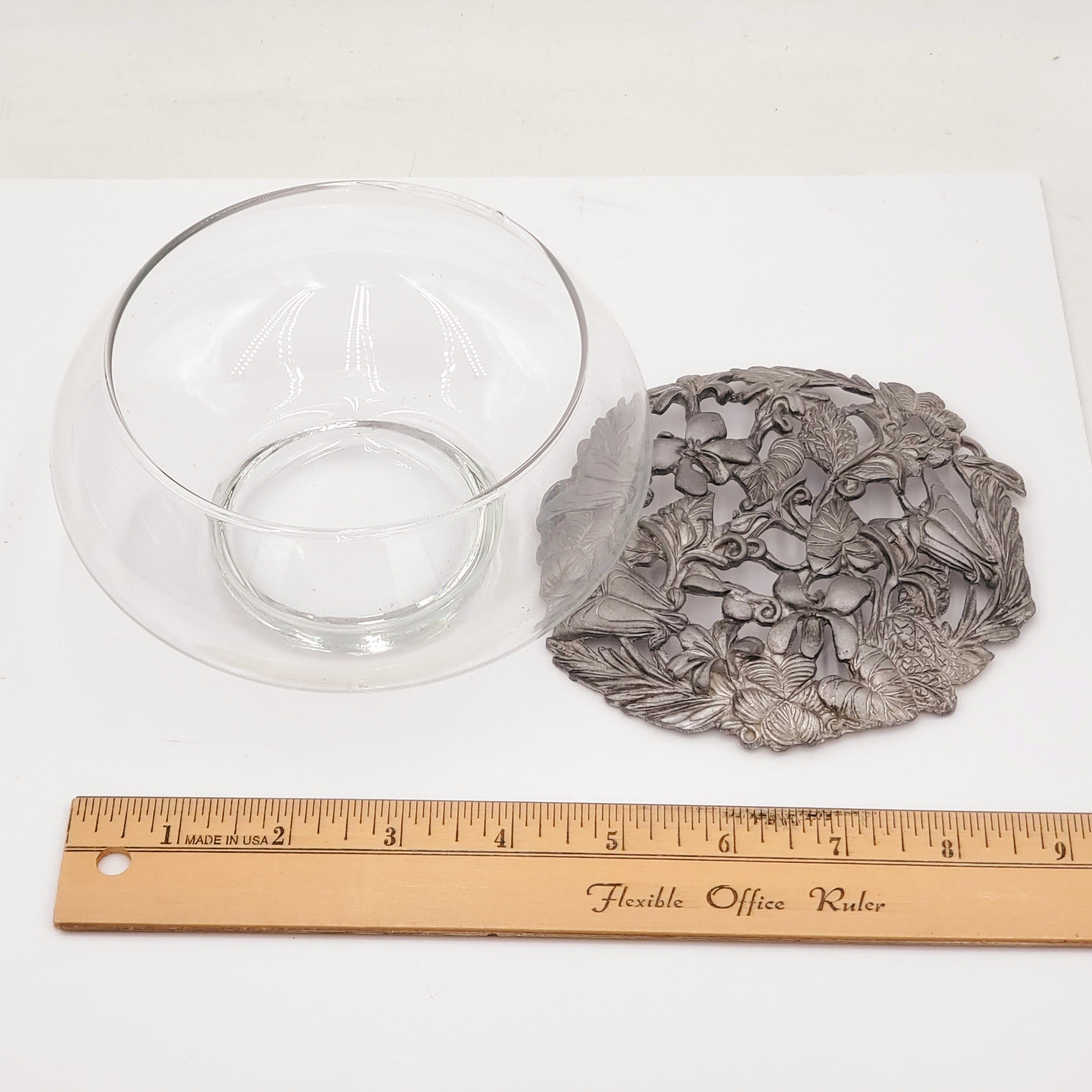 Metzke Pewter Glass Potpourri Flowers Dish