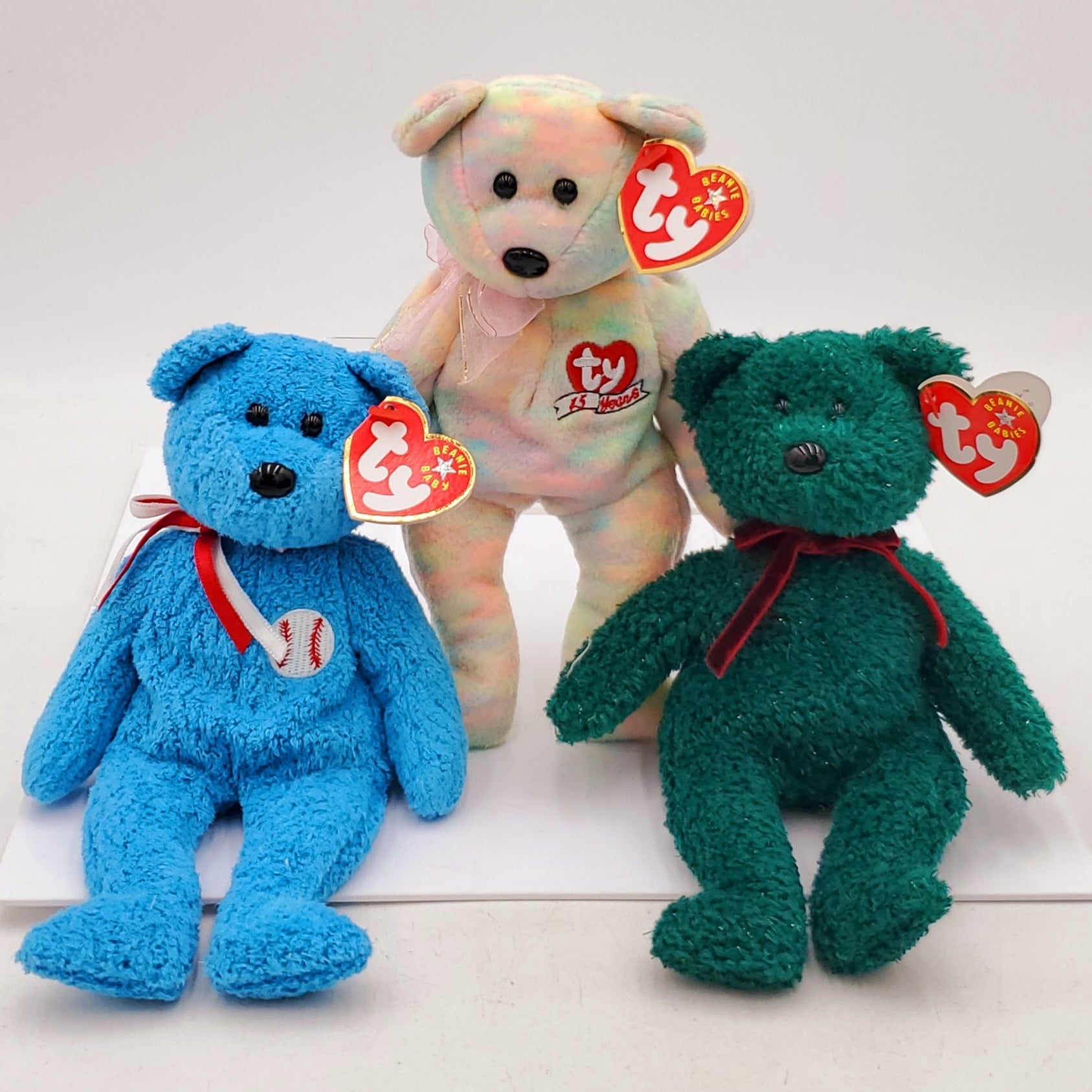 2001 Beanie Babies 3 Pack- Holiday Teddy Bear, Addison the Baseball Bear and Celebrate the Bear (15 Years)