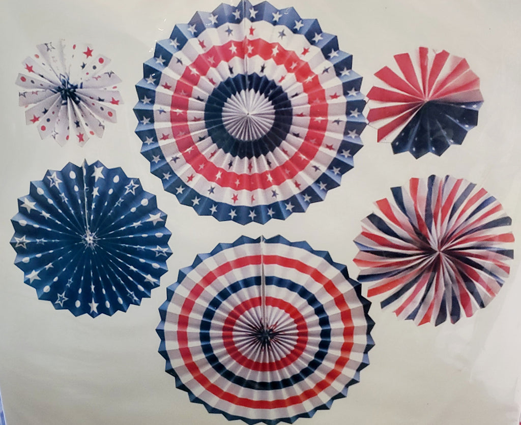 4th of July Decorations set of Red White Blue Hanging Paper Fans-6 Pc