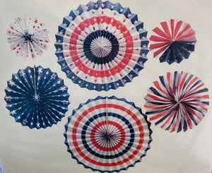 4th of July Decorations set of Red White Blue Hanging Paper Fans-6 Pc