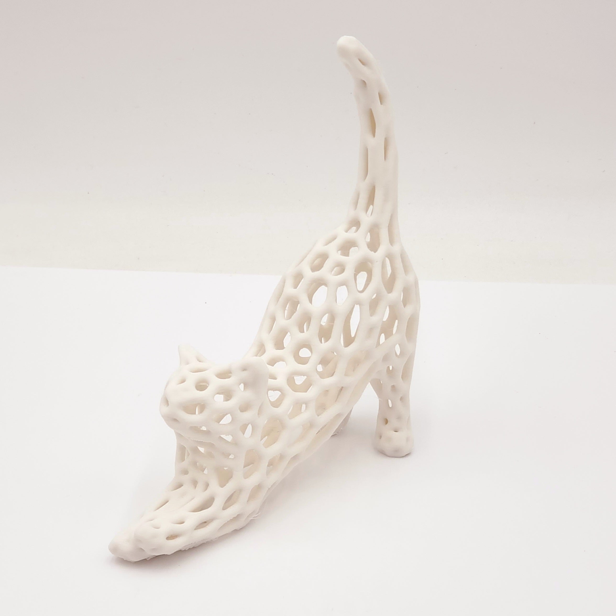 White Mesh Style Stretching Cat- 3D Printed