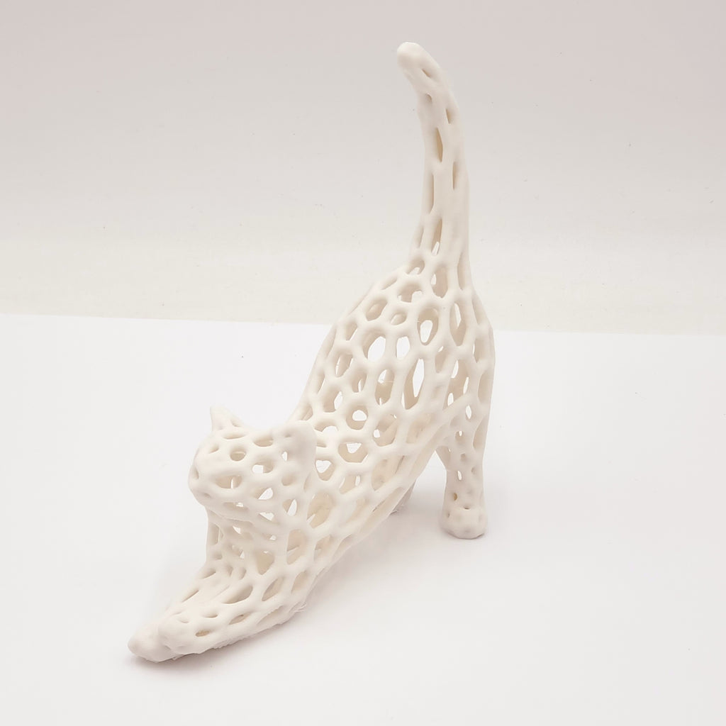 White Mesh Style Stretching Cat- 3D Printed