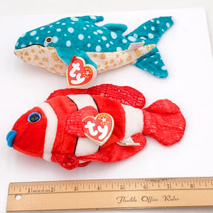 2000 Beanie Babies 2 Pack- Jester the Clownfish and Poseidon the Whale Shark