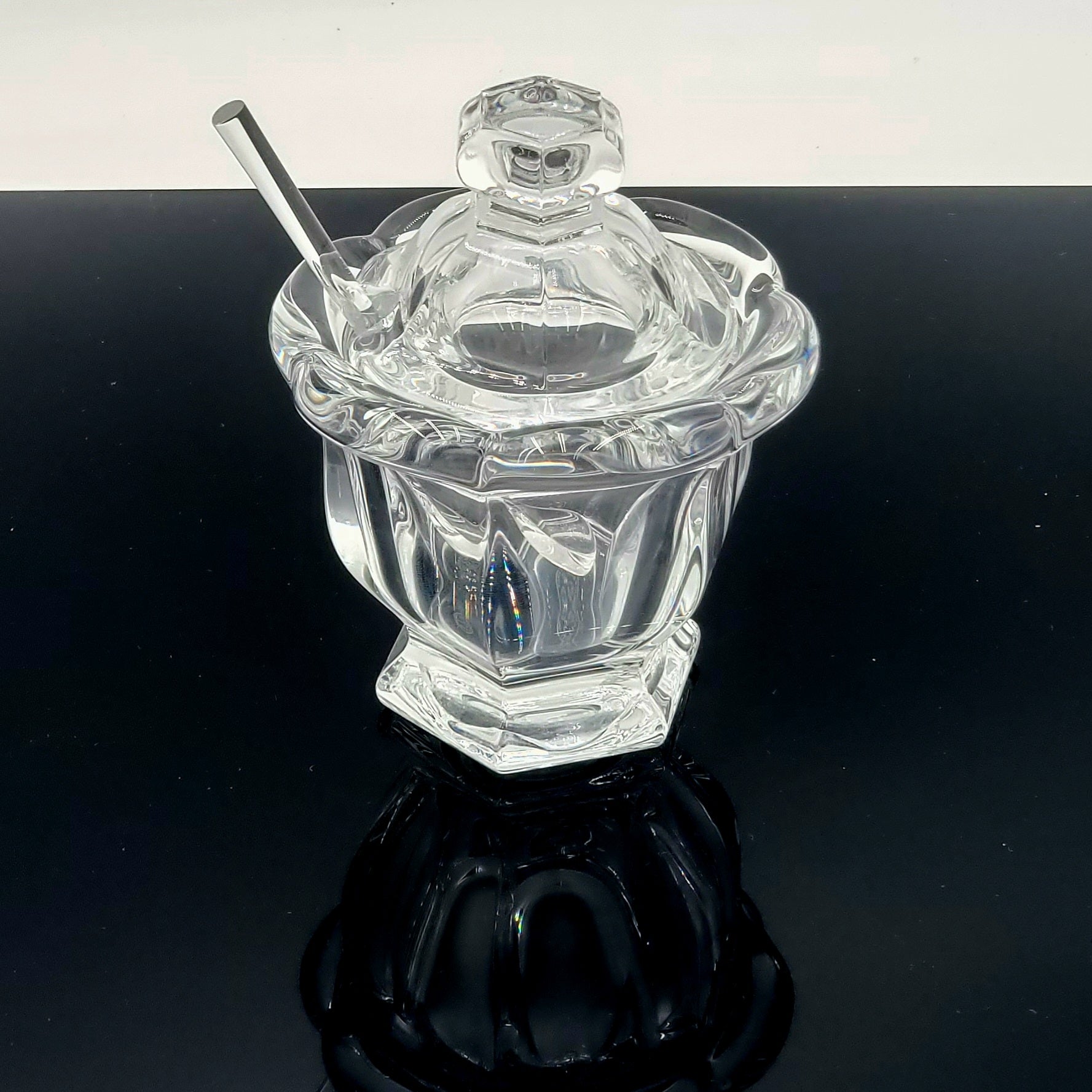 Baccarat Crystal Harcourt Missouri Jam Jar/Condiment Jar with Crystal Serving Spoon